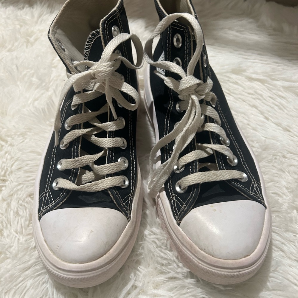 Converse platform Black High-Top Sneakers with White Accents size 7 - Picture 5 of 10